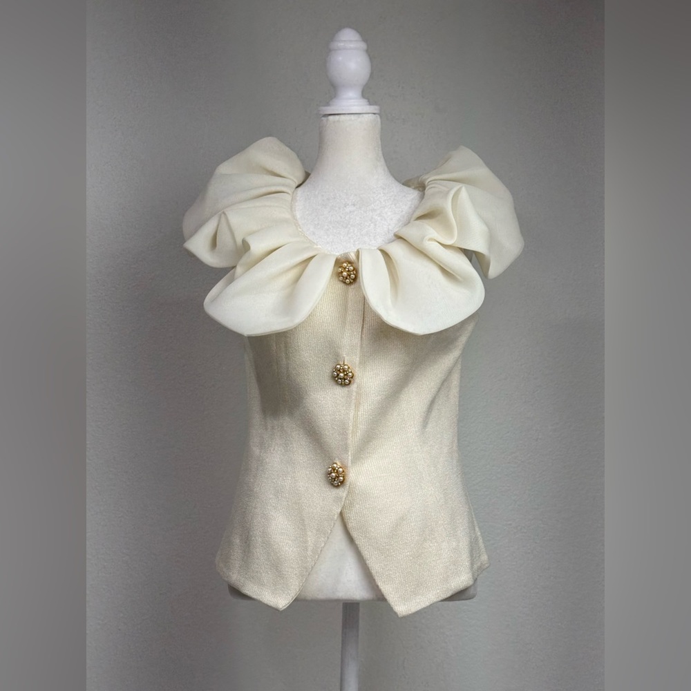 VTG Anthony Sicari Ivory Ruffle Collar Couture Vest Top Size 8‎ USA